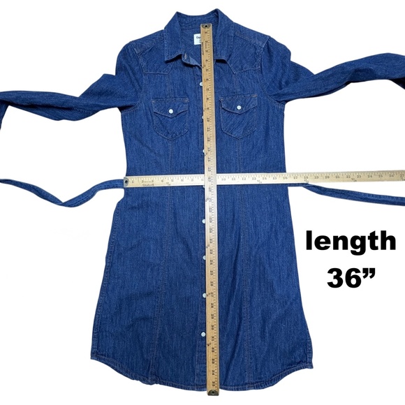 dress GAP XS blue all cotton denim shirt long sleeve snap close classic collar - Picture 12 of 15